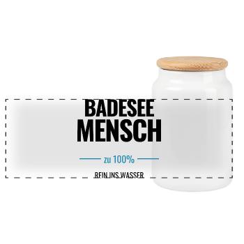 Badesee Mensch zu 100% Rein ins Wasser- - Panorama Keksdose mit Holzdeckel - Weiß - Vorne