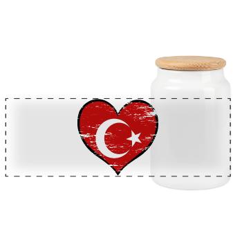 Türkei Herzflagge used - Panorama Keksdose mit Holzdeckel - Weiß - Vorne