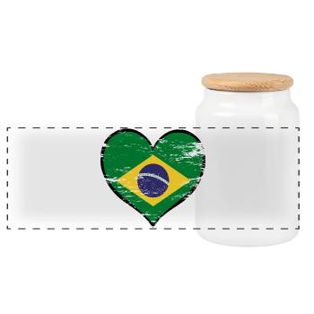 Brasilien Herzflagge used - Panorama Keksdose mit Holzdeckel - Weiß - Vorne