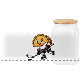 Dessin animé comique du joueur de hockey sur glace Taco Drôle - Boîte à biscuits avec couvercle en bois - blanc - Devant