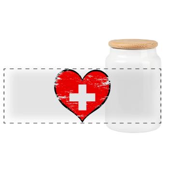 Schweiz Herzflagge used - Panorama Keksdose mit Holzdeckel - Weiß - Vorne