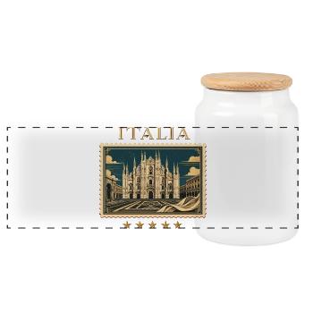 Mailand Eleganz als Reisemarke - Panorama Keksdose mit Holzdeckel - Weiß - Vorne