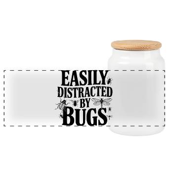 Easily Distracted by Bugs - Panoramic Cookie Jar with Wooden Lid - white - Front