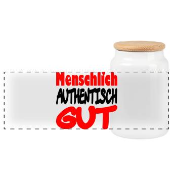 menschlich_authentisch_gut - Panorama Keksdose mit Holzdeckel - Weiß - Vorne