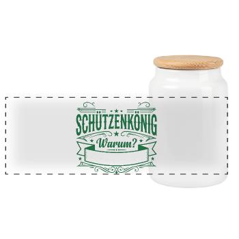 Ich bin Schützenkönig – Weil ich es kann - Panorama Keksdose mit Holzdeckel - Weiß - Vorne