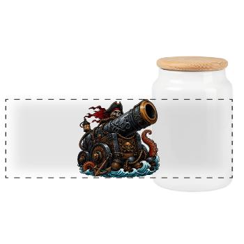 Piratenschiff mit Kanone und Kraken - Boîte à biscuits avec couvercle en bois - blanc - Devant