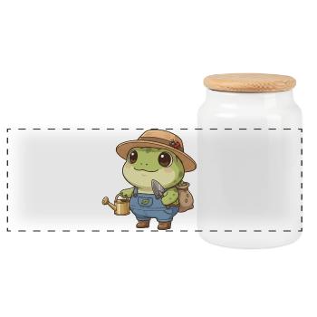 Frosch als Gärtner - Panorama Keksdose mit Holzdeckel - Weiß - Vorne