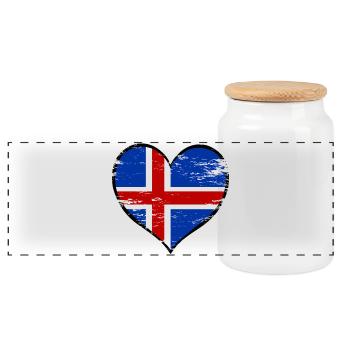 Iceland Heart Flag used - Panoramic Cookie Jar with Wooden Lid - white - Front