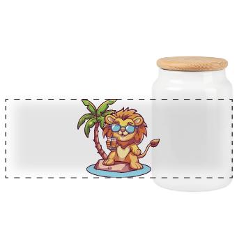 Palmier d’été Lion - Boîte à biscuits avec couvercle en bois - blanc - Devant