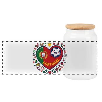 Portugal Herz Fußball Flair - Panorama Keksdose mit Holzdeckel - Weiß - Vorne