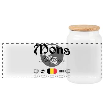 Souvenir de voyage Mons Belgium Streetwear - Boîte à biscuits avec couvercle en bois - blanc - Devant