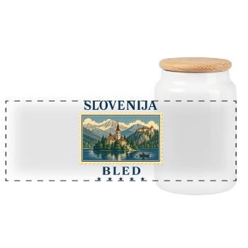 Slowenien Bled Vintage Reisemarke - Panorama Keksdose mit Holzdeckel - Weiß - Vorne