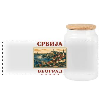 Serbien Belgrad Vintage Reisemarke - Panorama Keksdose mit Holzdeckel - Weiß - Vorne