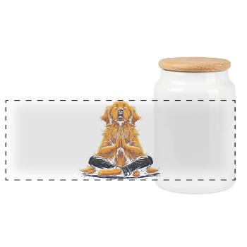 Lustiges Yoga Golden Retriever Geschenk - Panorama Keksdose mit Holzdeckel - Weiß - Vorne
