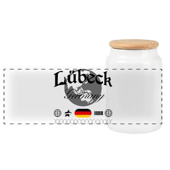 Souvenir de voyage streetwear de Lübeck, Allemagne - Boîte à biscuits avec couvercle en bois - blanc - Devant
