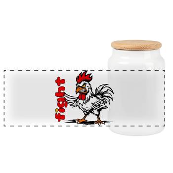 Dessin animé du Coq de Bataille sur le noir - Boîte à biscuits avec couvercle en bois - blanc - Devant