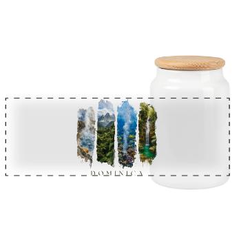 Dominica Vacation Travel – Caribbean Nature & Country - Panoramic Cookie Jar with Wooden Lid - white - Front