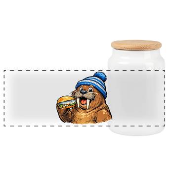 Morse avec poisson - Boîte à biscuits avec couvercle en bois - blanc - Devant