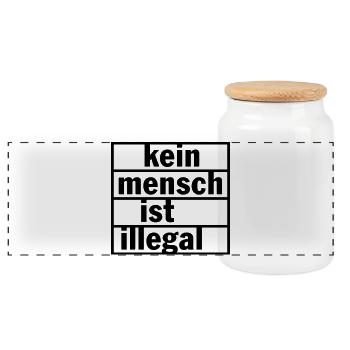 Kein Mensch ist illegal (Farbe änderbar) - Panorama Keksdose mit Holzdeckel - Weiß - Vorne