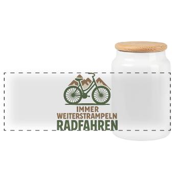 Immer Weiterstrampeln Radfahren - Panorama Keksdose mit Holzdeckel - Weiß - Vorne
