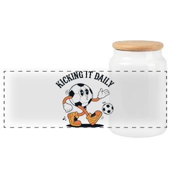 Retro Football Cartoon - Kicking It Daily - Panoramic Cookie Jar with Wooden Lid - white - Front