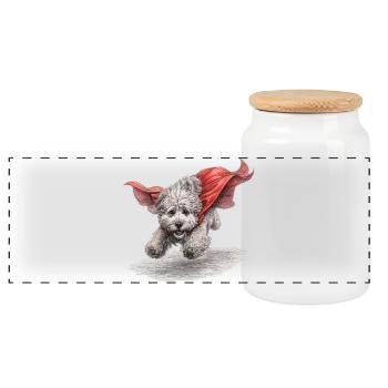 Super Dog Flying to the Rescue - Panoramic Cookie Jar with Wooden Lid - white - Front