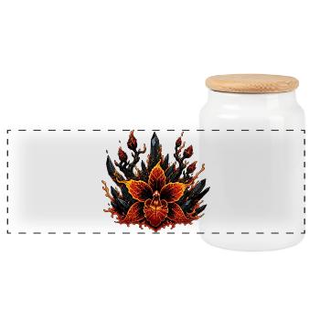 Fire Blossom of Lava Crystals - Panoramic Cookie Jar with Wooden Lid - white - Front