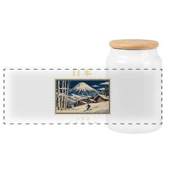 Japan Niseko Vintage Reisemarke - Panorama Keksdose mit Holzdeckel - Weiß - Vorne