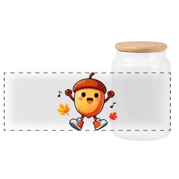 Autumn Acorn Dance - Panoramic Cookie Jar with Wooden Lid - white - Front