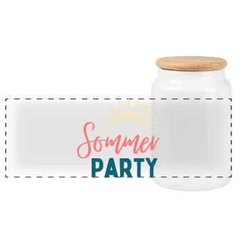 Summer Party Sunbeam Logo - Panoramic Cookie Jar with Wooden Lid - white - Front