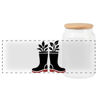 Rubber Boots Plants Icon - Panoramic Cookie Jar with Wooden Lid - white - Front