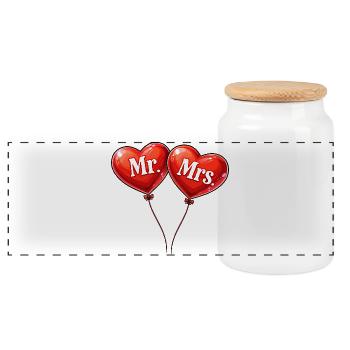 Couples Ballons Cœur Monsieur Madame Design - Boîte à biscuits avec couvercle en bois - blanc - Devant
