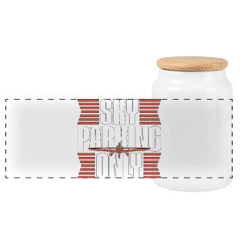 Private Pilot Sky Parking Only Aviation Enthusiast - Panoramic Cookie Jar with Wooden Lid - white - Front
