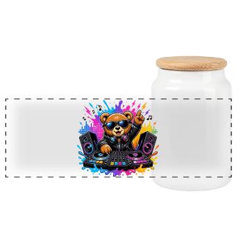 Teddy Bear DJ Neon Splash - Boîte à biscuits avec couvercle en bois - blanc - Devant