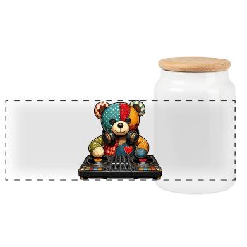 Patchbear DJ Patchwork - Panoramic Cookie Jar with Wooden Lid - white - Front