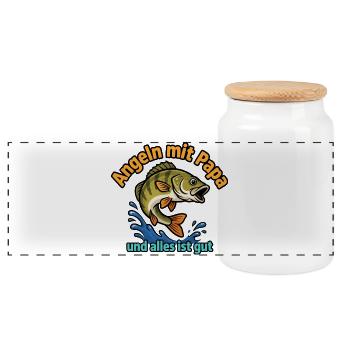 Pêcher avec papa – tout va bien - Boîte à biscuits avec couvercle en bois - blanc - Devant