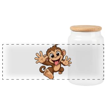 Süßer Affe Geschenkidee - Panorama Keksdose mit Holzdeckel - Weiß - Vorne
