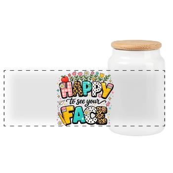 Happy to See Your Face - Panoramic Cookie Jar with Wooden Lid - white - Front