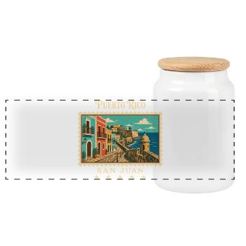 Puerto Rico San Juan Vintage Reisemarke - Panorama Keksdose mit Holzdeckel - Weiß - Vorne