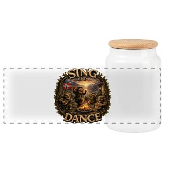 Singing and dancing - Panoramic Cookie Jar with Wooden Lid - white - Front
