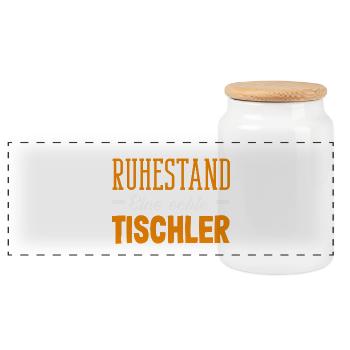 Tischler Legende Ruhestand - Panorama Keksdose mit Holzdeckel - Weiß - Vorne