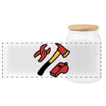 Fire Brigade Tool Graphics - Panoramic Cookie Jar with Wooden Lid - white - Front