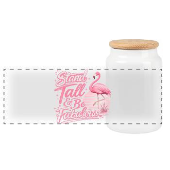 Stand Tall Be Great Flamingo Inspirational - Panoramic Cookie Jar with Wooden Lid - white - Front