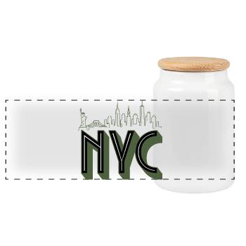 NYC Skyline Silhouette - Panoramic Cookie Jar with Wooden Lid - white - Front