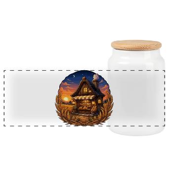 Fairytale baker's cottage - Panoramic Cookie Jar with Wooden Lid - white - Front