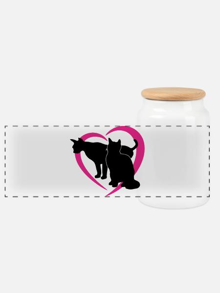 Schwarze Katzensilhouetten im Pink Heart-Logo - Panorama Keksdose mit Holzdeckel - Weiß