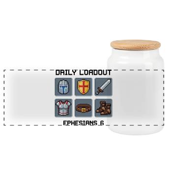 Armor of God Pixel Art- Ephesians 6 - Panoramic Cookie Jar with Wooden Lid - white - Front