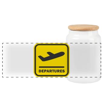 Airport Departures Sign Icon Flight Terminal Symbo - Panoramic Cookie Jar with Wooden Lid - white - Front