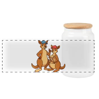 Kangaroo Family - Panoramic Cookie Jar with Wooden Lid - white - Front