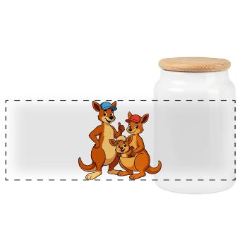 Dessin animé de la famille kangourou - Boîte à biscuits avec couvercle en bois - blanc - Devant